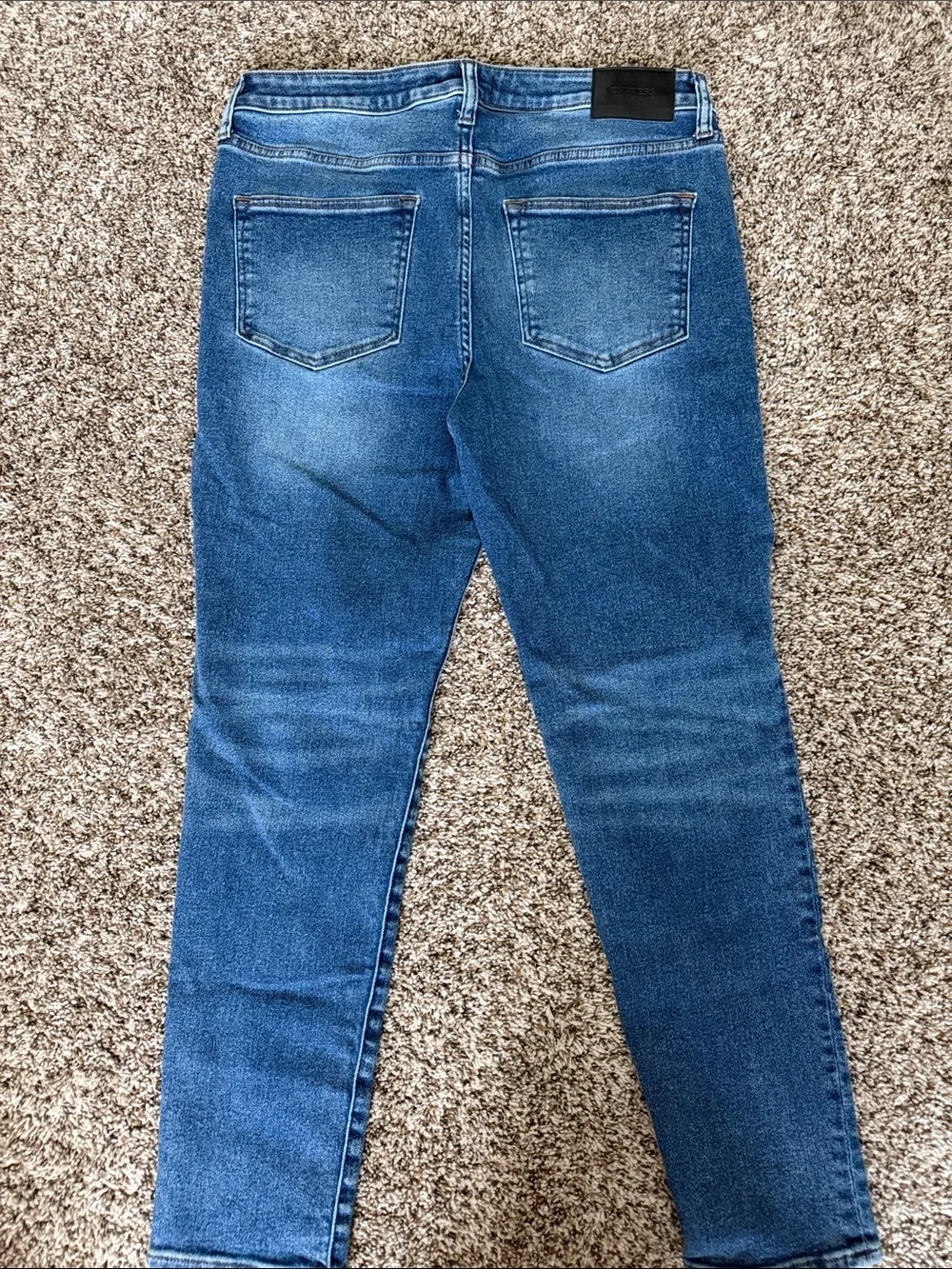 Express Light Blue Distressed Mid-Rise Jeans